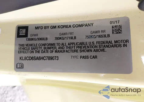 2017 Chevrolet Spark 1Lt Cvt из США, поврежденный, VIN KL8CD6SA6HC789073